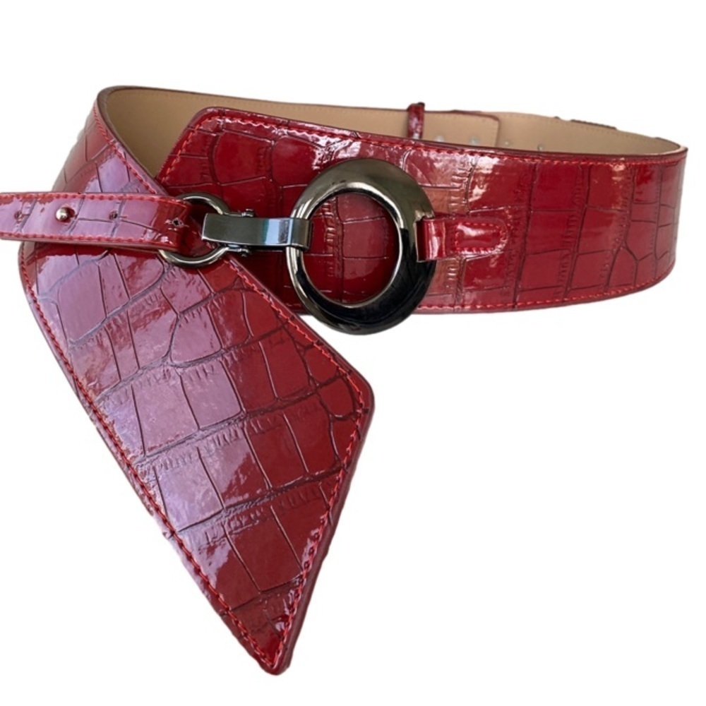 Girdle Belt Unisex Patent Leather Snake Print Red 40+inches Adjustable